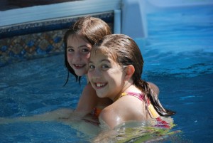 Kate and Emma in pool
